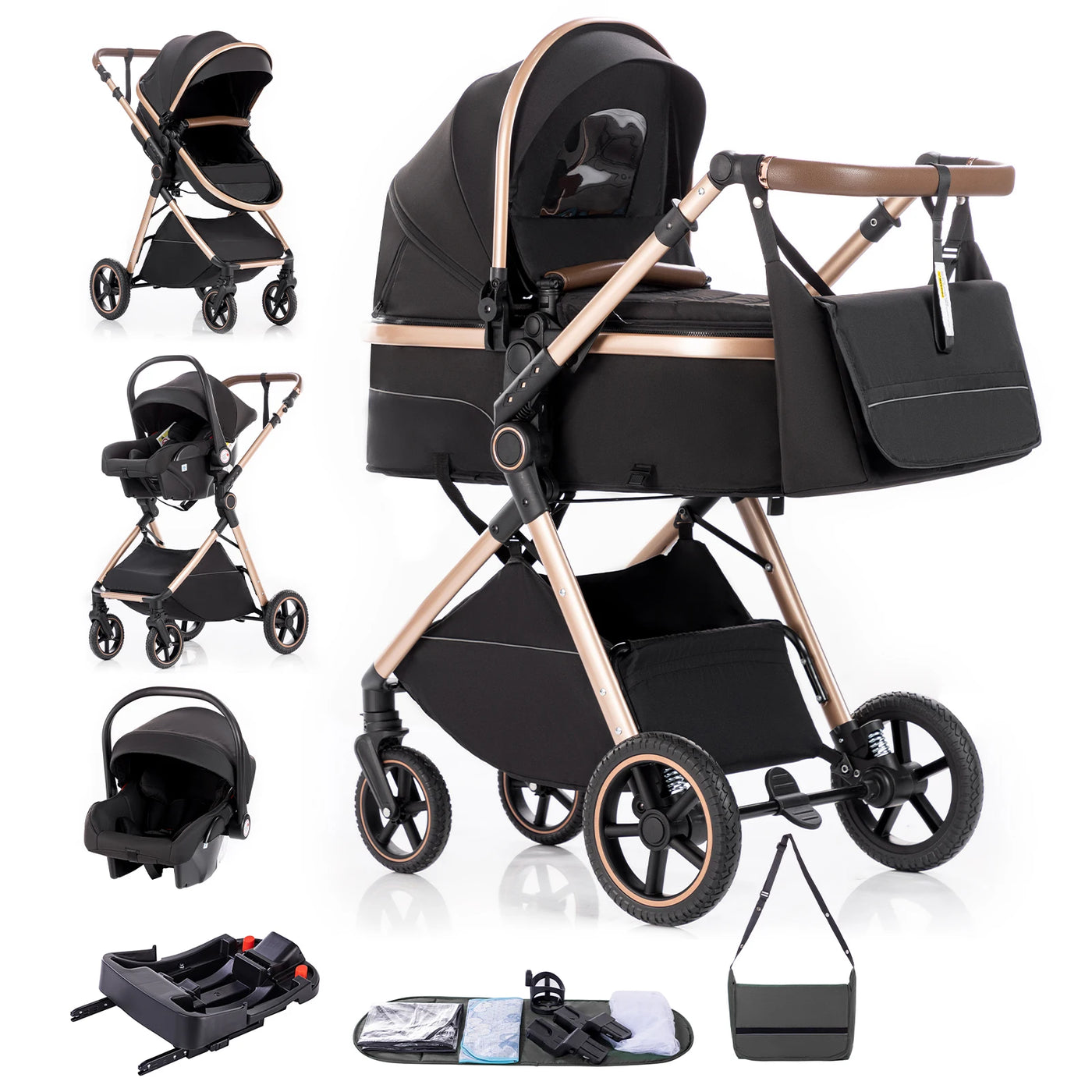 Poussette 3-en-1 pliable Mybooni — Norme EU nouveau-né