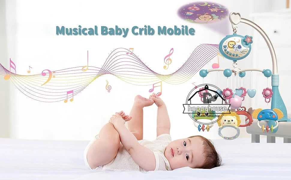 Mobile musical lumineux et projecteur pour lit bébé - télécommande jouet nouveau-né