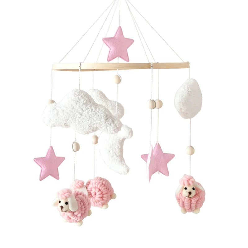 Mobile lit bébé bois feutrine ours cartoon - carillon musical avec support berceau