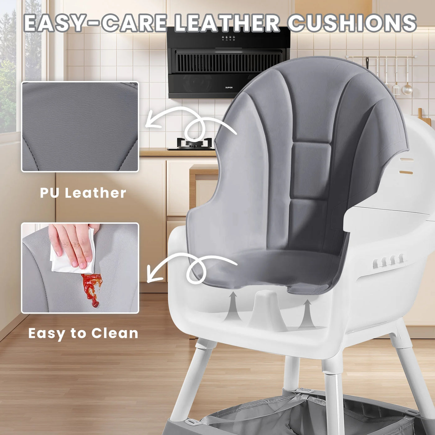 Chaise haute portable convertible Mybooni — Double plateau repas et jeux