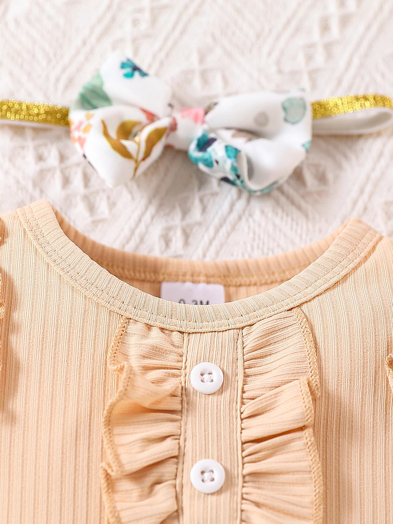 Ensemble 3 pièces bébé fille à volants Bouni — Haut + Short + Bandeau été