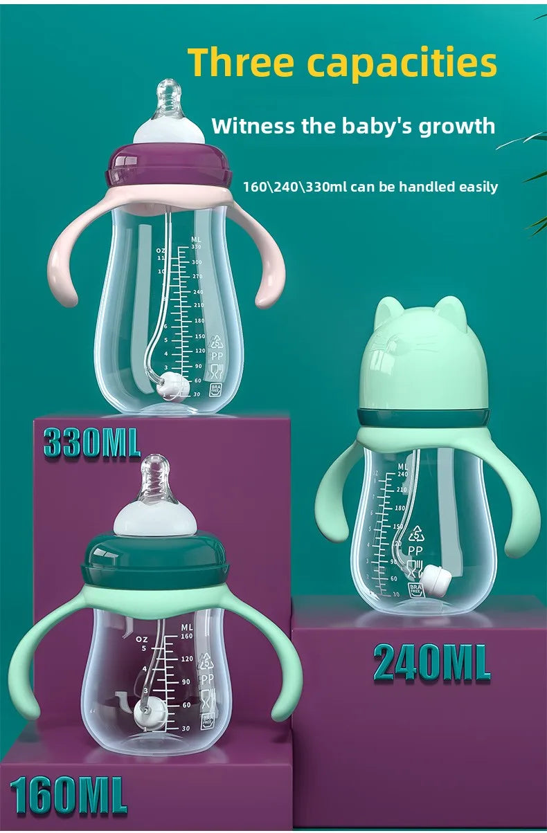 Biberon anti-coliques col large avec bille gravité et tétine silicone