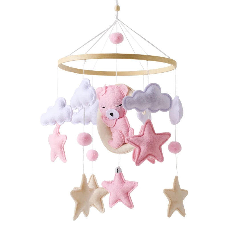 Mobile lit bébé bois feutrine ours cartoon - carillon musical avec support berceau