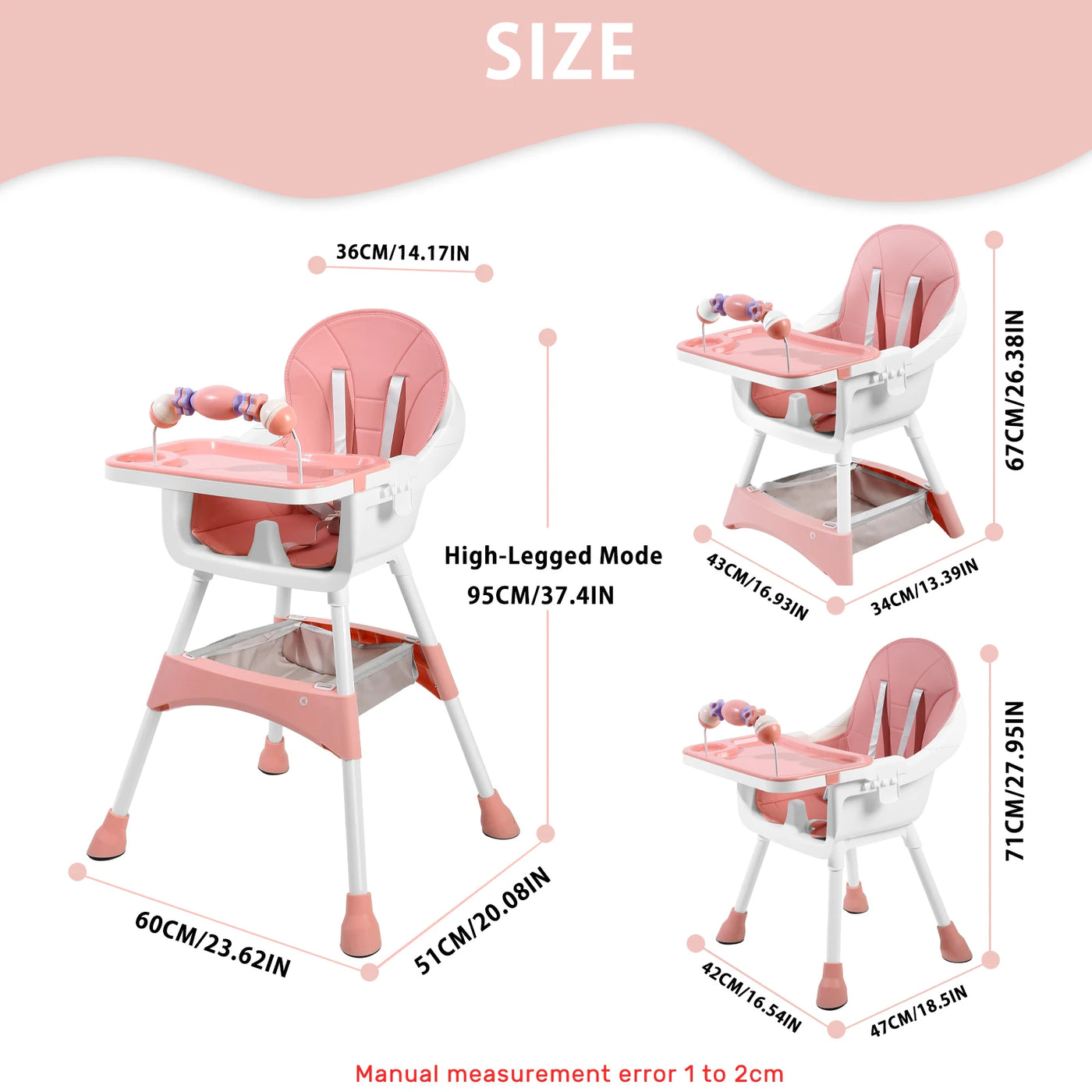 Chaise haute bébé convertible portable double plateau et barre jouets