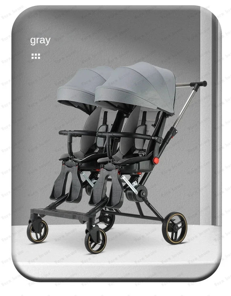 Poussette double légère pliable multifonctionnelle pour jumeaux