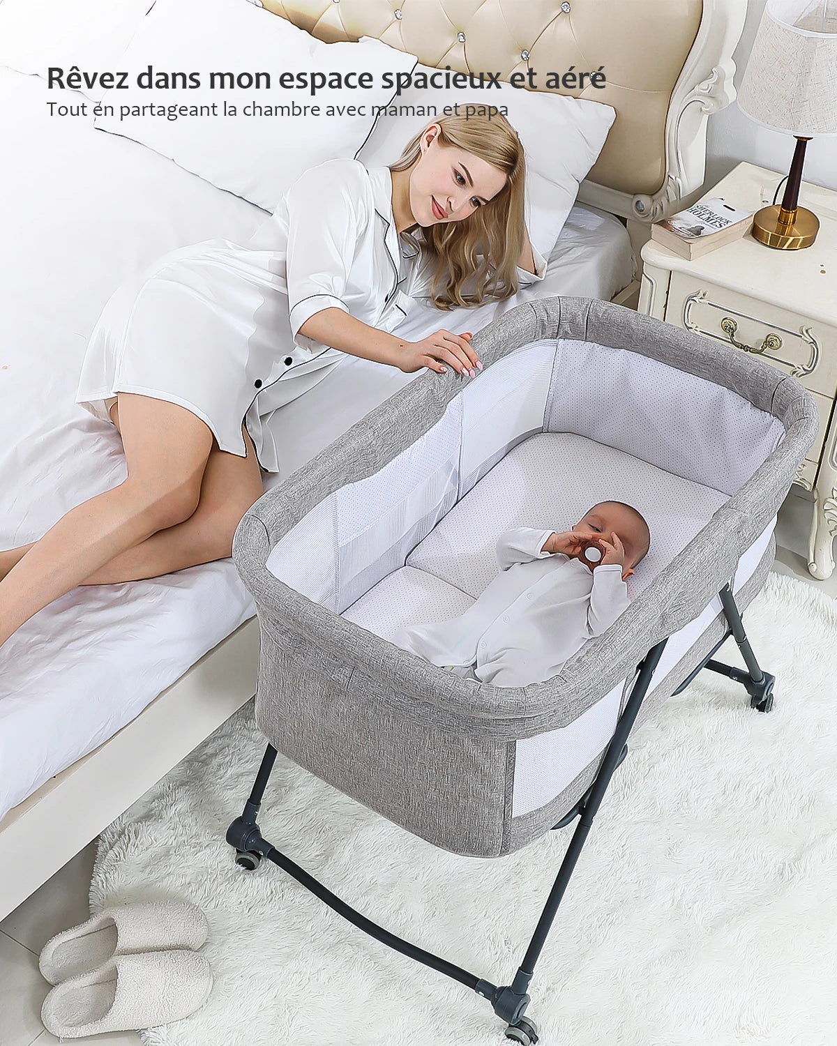Lit de voyage bébé pliable avec matelas et roulettes silencieuses - cododo XYT-001