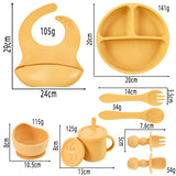 Set repas bébé silicone sans BPA ventouse - bol assiette tasse paille cuillère fourchette enfant