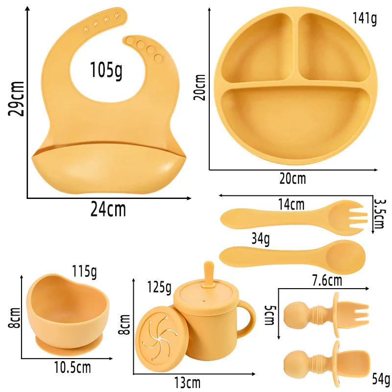 Set vaisselle bébé silicone sans BPA Mybooni — Bol ventouse assiette tasse couverts
