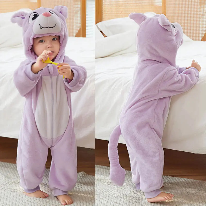 Combinaison pyjama bébé flanelle cartoon - grenouillère licorne/lapin/dinosaure animal