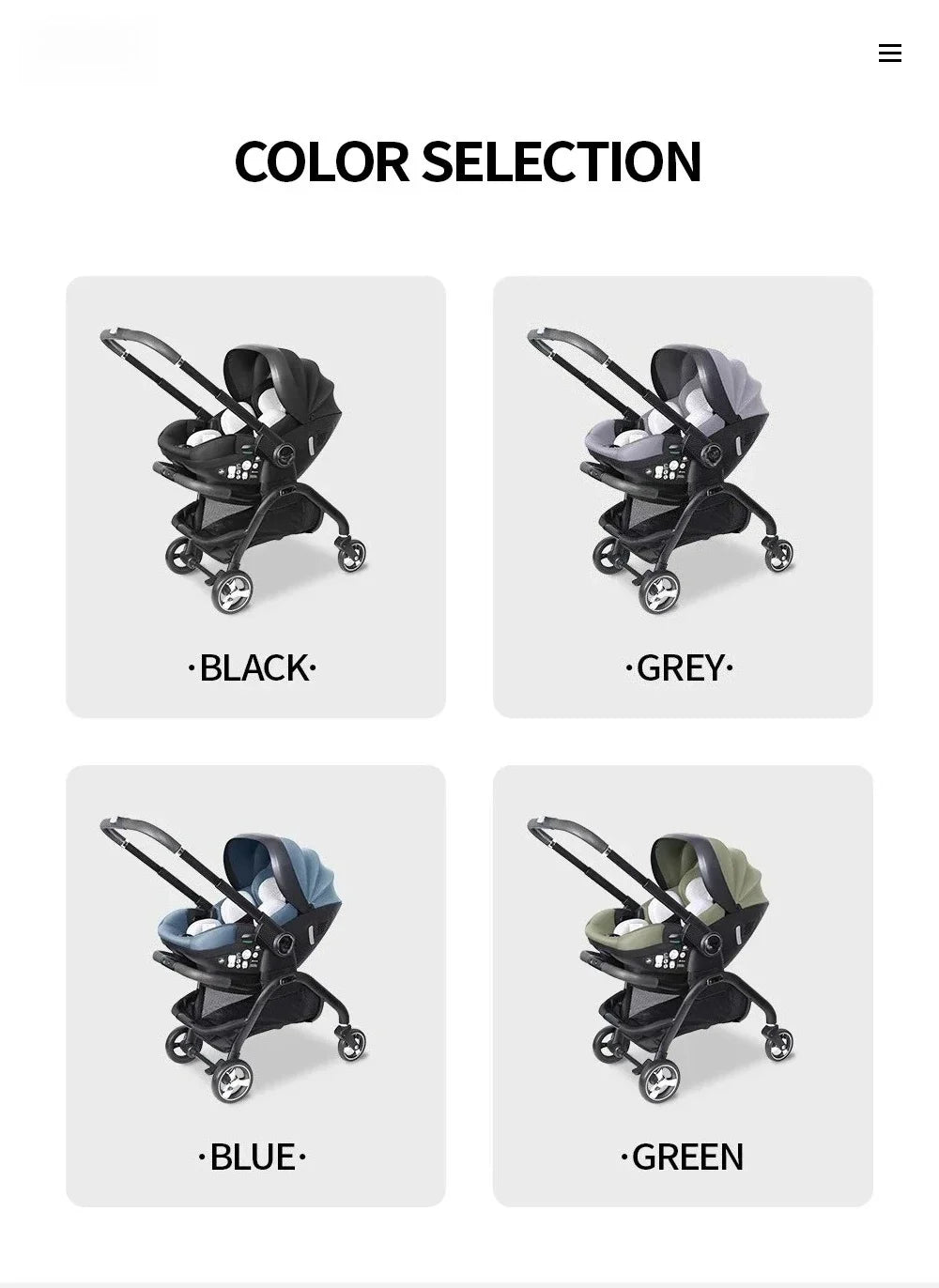 Poussette 4-en-1 Bouni — choix de couleurs Noir Gris Bleu Vert