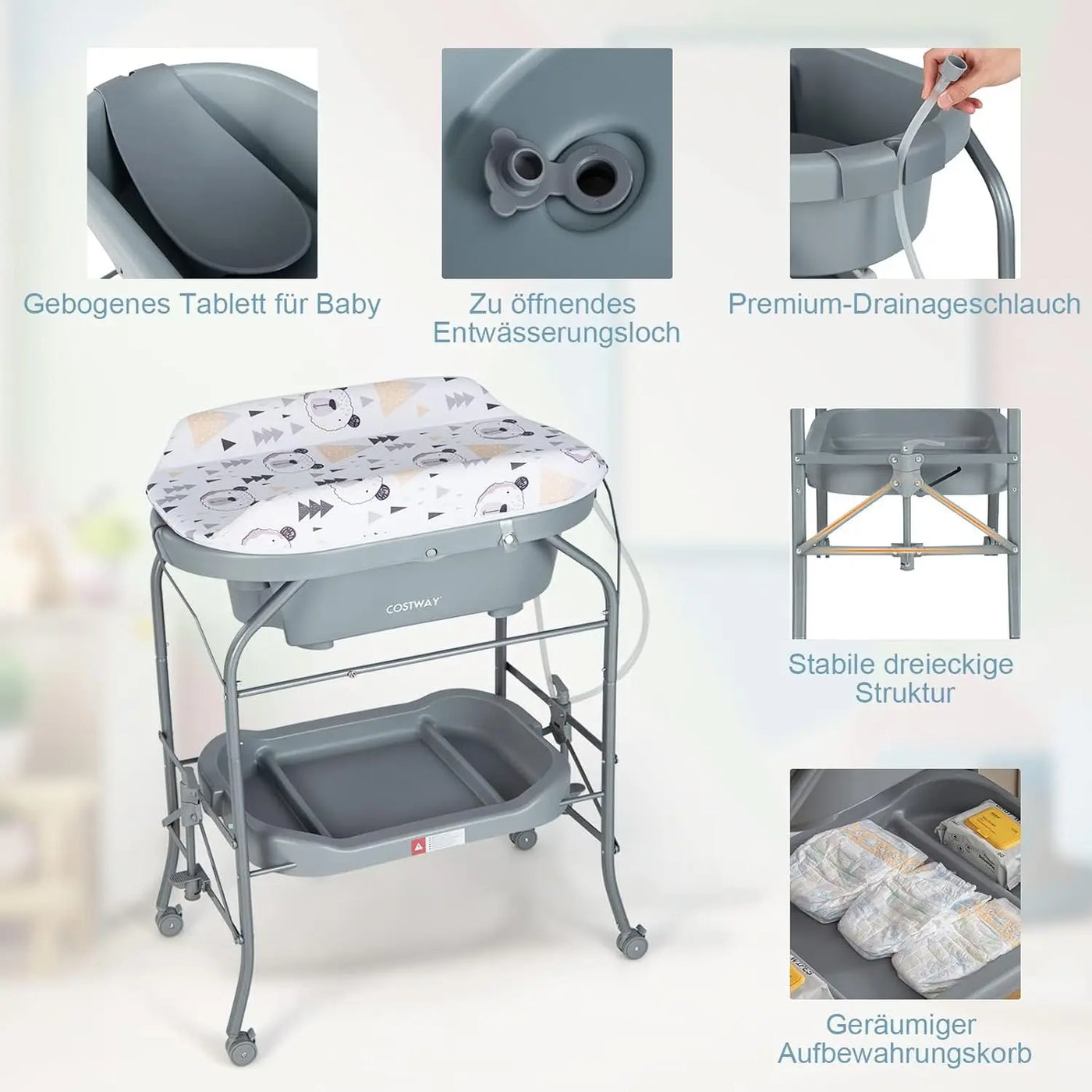 Table à langer 4-en-1 Mybooni — Baignoire + Rangements + Évolutif