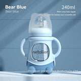 Biberon verre col large manchon silicone anti-coliques BPA Free