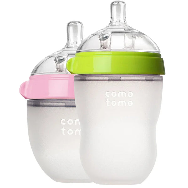 Lot 2 biberons bébé sans BPA silicone vert/rose - biberon enfant 5 oz et 8 oz