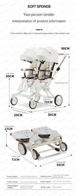 Poussette double légère pliable multifonctionnelle pour jumeaux