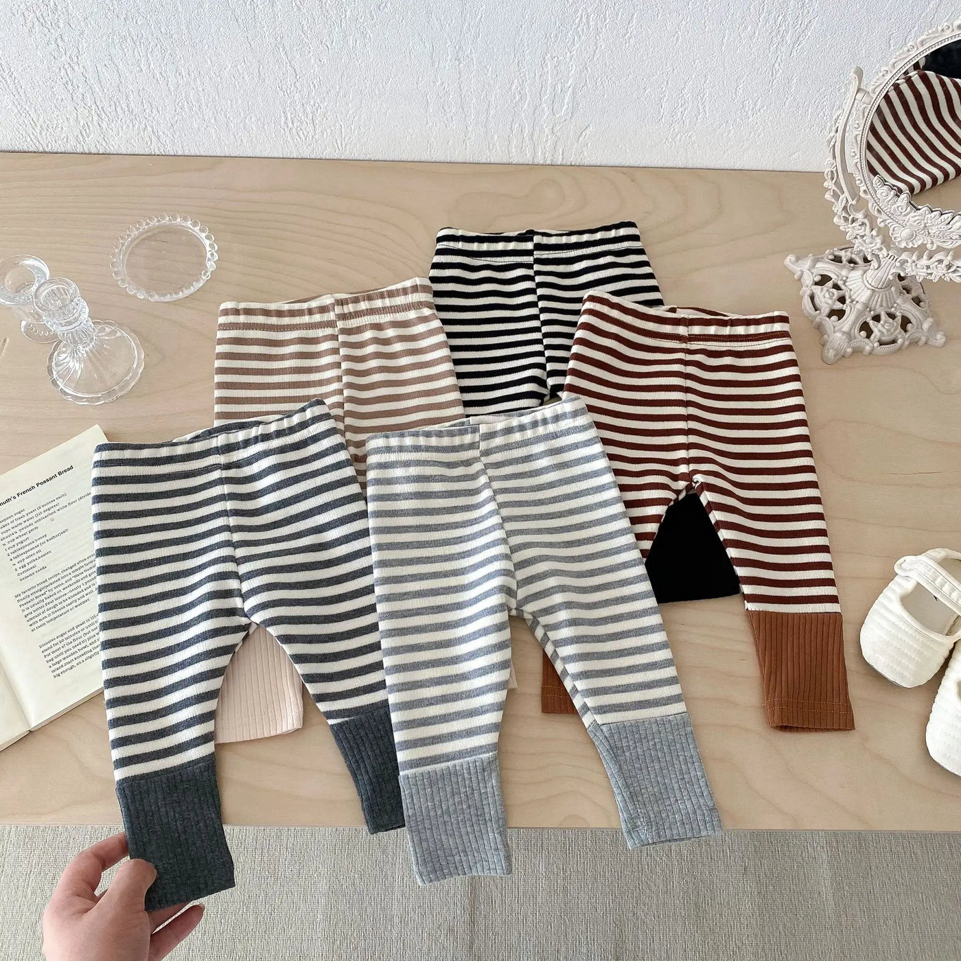 Legging bébé bicolore rayé automne - pantalon enfant couleurs bonbon 3-18 mois