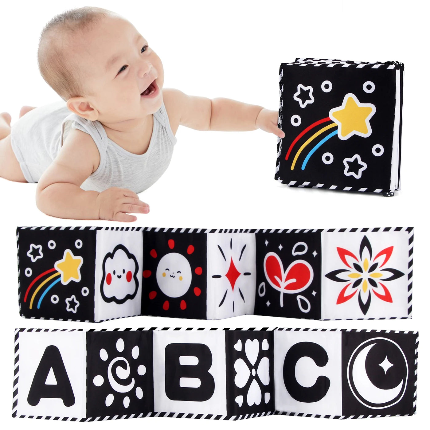 Livre tissu sensoriel contraste élevé Mybooni — Éveil noir et blanc 0-36M