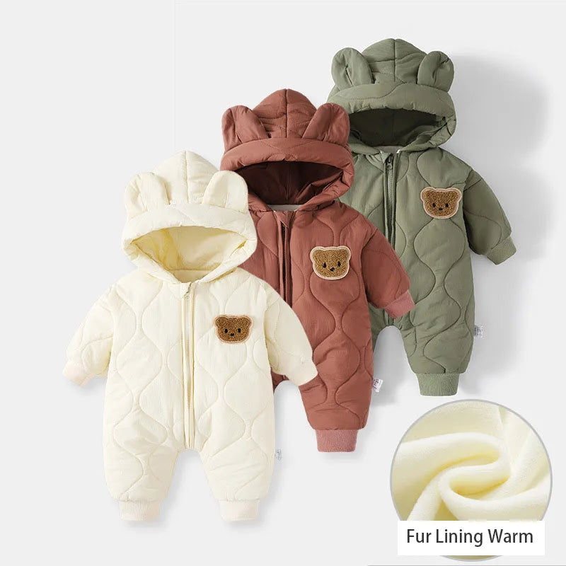 Combinaison hiver bébé fourrure intérieure - grenouillère ourson chaud 0-12 mois