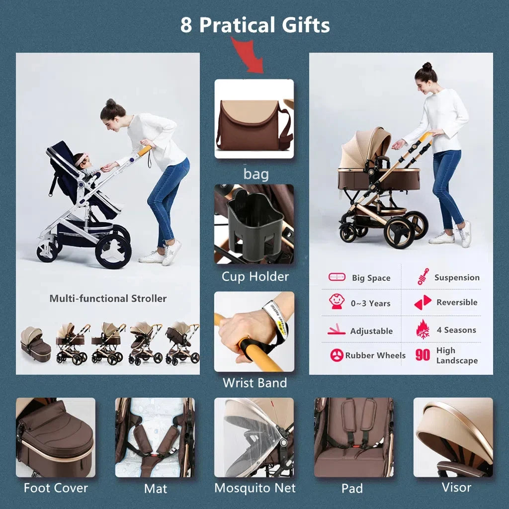Poussette 3-en-1 pliable Bouni — Multifonction siège auto inclus