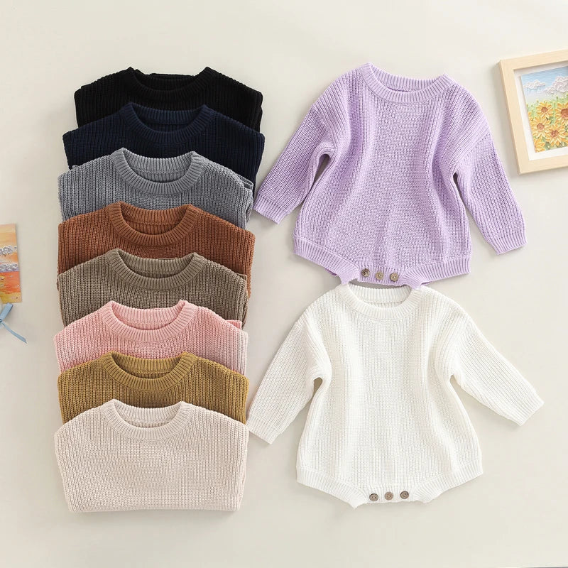 Combinaison tricot nouveau-né printemps-automne - grenouillère pull casual garçon fille 0-2 ans