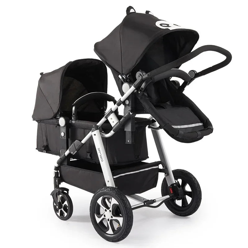 Poussette double jumeaux pliable Mybooni — Double siège landau avec amortisseurs