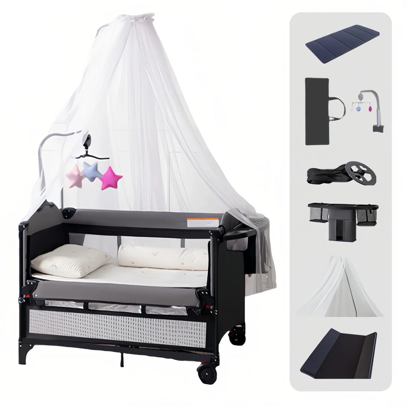 Lit bébé pliant portable hauteur réglable - berceau multifonction anti-basculement respirant côté dormeur