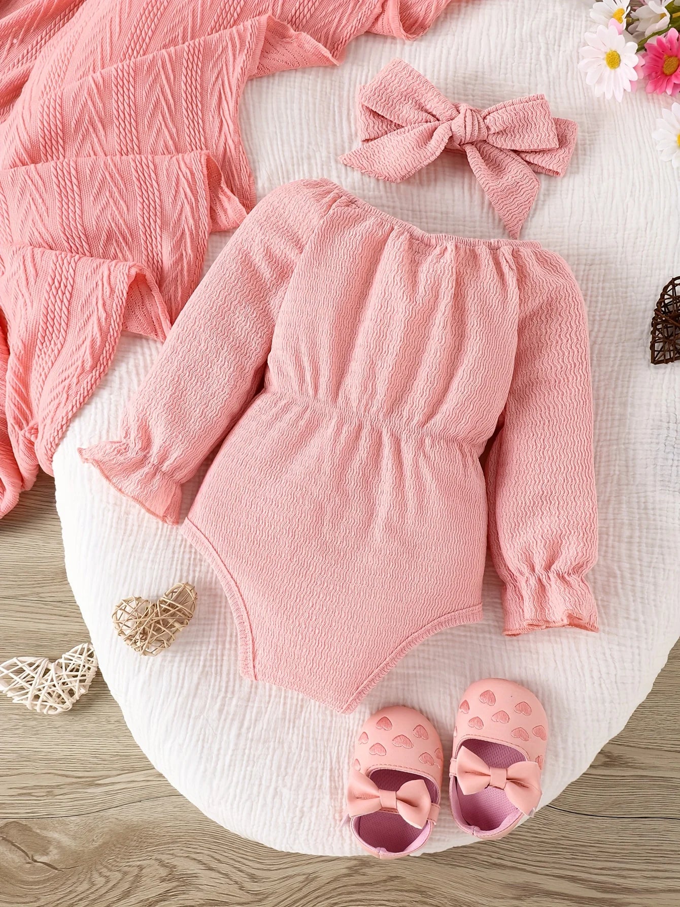 Body nœud manches longues + bavoir assorti bébé fille Mybooni — Lot 2 pièces
