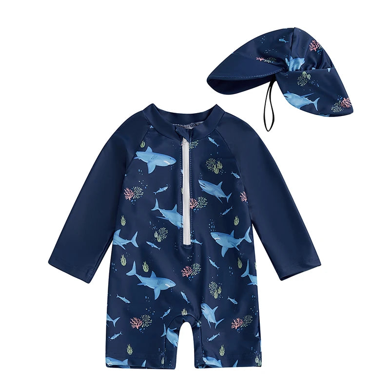 Maillot de bain anti-UV garçon Mybooni | Combinaison requin + Chapeau 0-5 ans