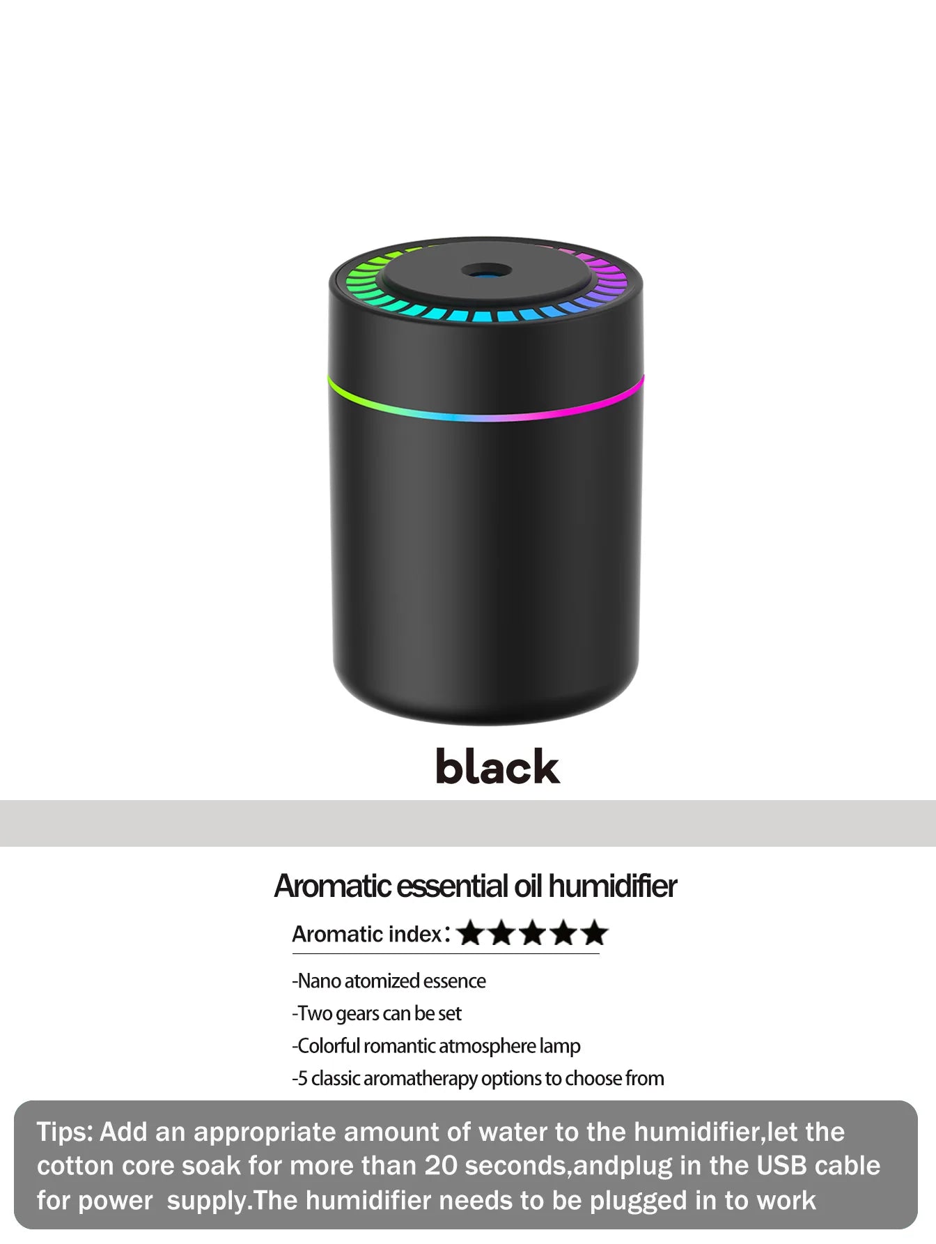 Diffuseur Aromathérapie 180ml Mybooni | Humidificateur LED 7 Couleurs USB