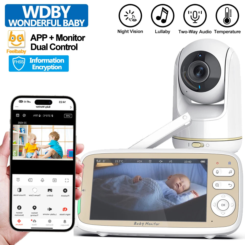 Babyphone 5 pouces PTZ WiFi Mybooni — Zoom 3x, Vision nocturne, Audio bidirectionnel