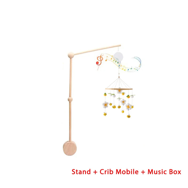 Mobile lit bébé bois feutrine ours cartoon - carillon musical avec support berceau