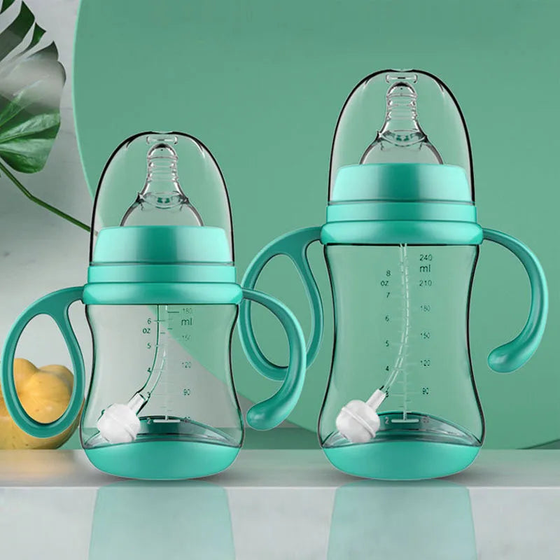 Biberon silicone anti-chute avec paille et poignée isolante