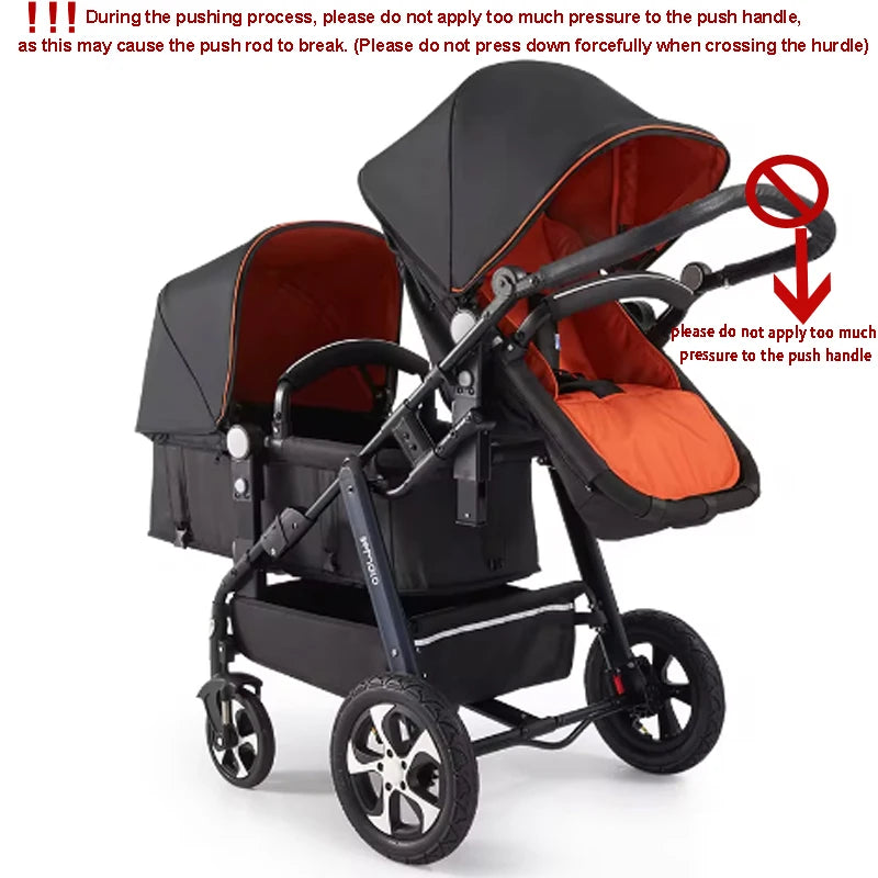 Poussette double jumeaux pliable Mybooni — Double siège landau avec amortisseurs