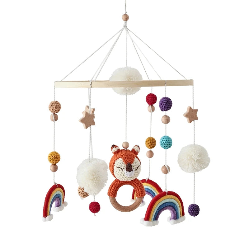 Mobile lit bébé bois feutrine ours cartoon - carillon musical avec support berceau