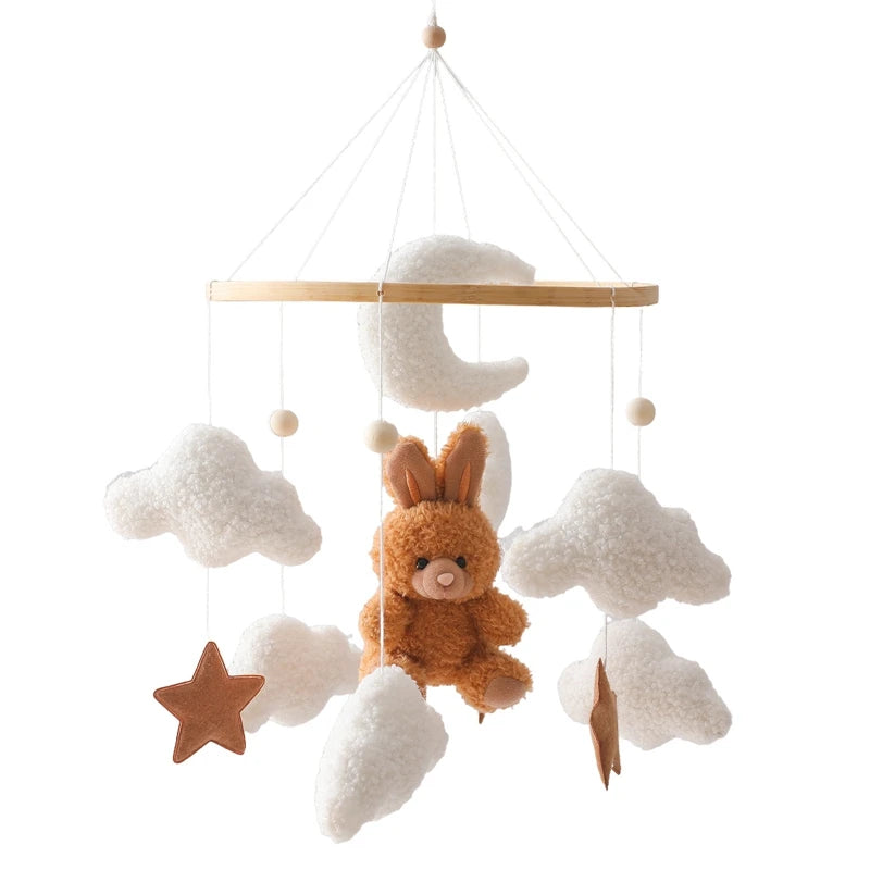 Mobile lit bébé bois feutrine ours cartoon - carillon musical avec support berceau