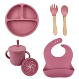 Set repas bébé silicone sans BPA ventouse - bol assiette tasse paille cuillère fourchette enfant