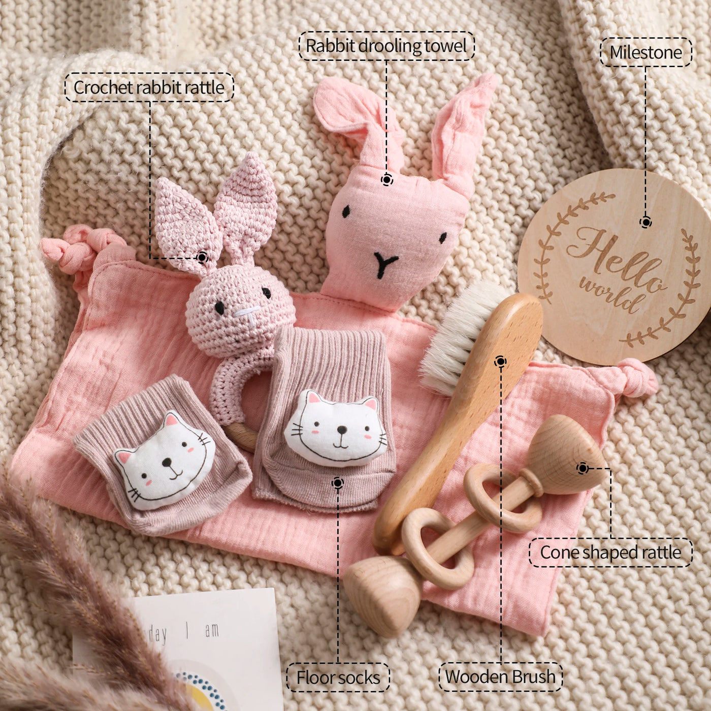 Coffret bain bébé 7 pièces Bouni — Couverture double face et accessoires naissance