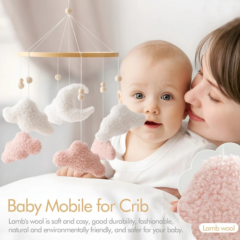Mobile lit bébé bois feutrine ours cartoon - carillon musical avec support berceau