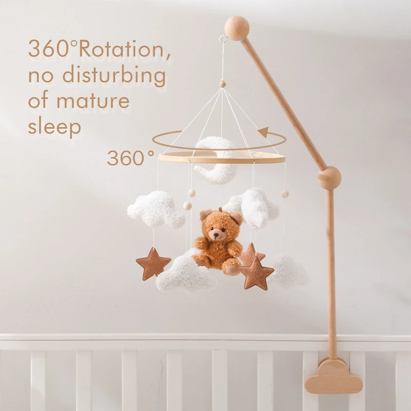 Mobile lit bébé bois feutrine ours cartoon - carillon musical avec support berceau
