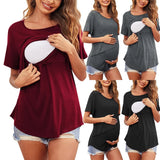 Haut allaitement maternité col rond couleur unie asymétrique - t-shirt décontracté femme enceinte