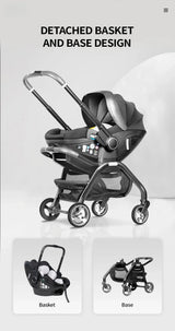 Poussette rose 4-en-1 avec nacelle siège auto de luxe pliable livraison EU