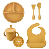 Set repas bébé silicone sans BPA ventouse - bol assiette tasse paille cuillère fourchette enfant