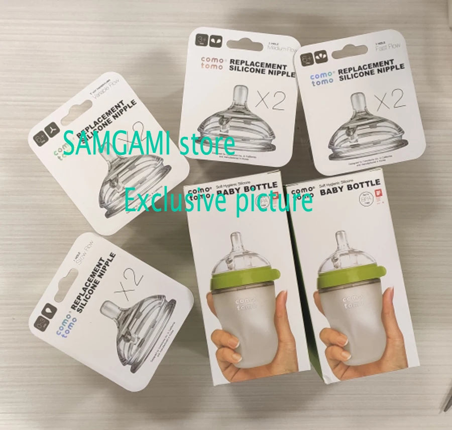 Lot 2 biberons bébé sans BPA Mybooni — Silicone 150 ml et 240 ml vert/rose