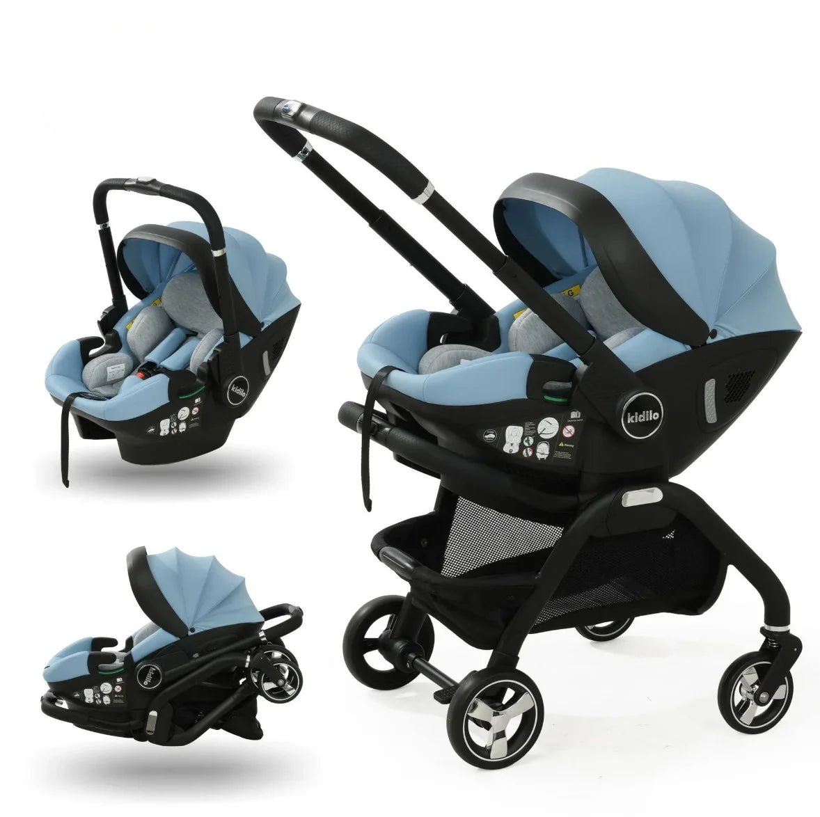 Poussette 3-en-1 portable Mybooni — Nacelle nouveau-né siège auto certifié EU