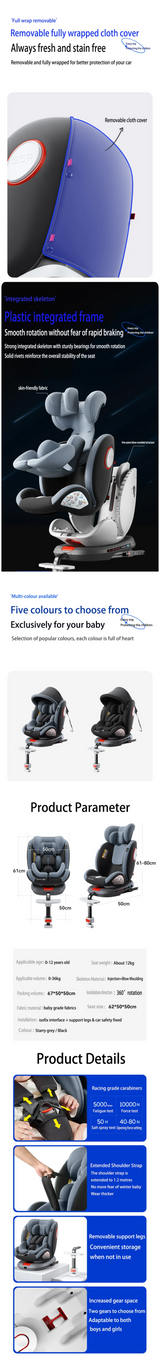 Siège auto 360° ISOFIX réglable 0-12 ans avec repose-pieds - pivotant