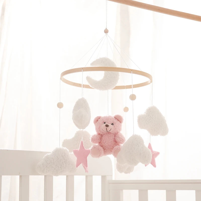 Mobile lit bébé bois feutrine ours cartoon - carillon musical avec support berceau