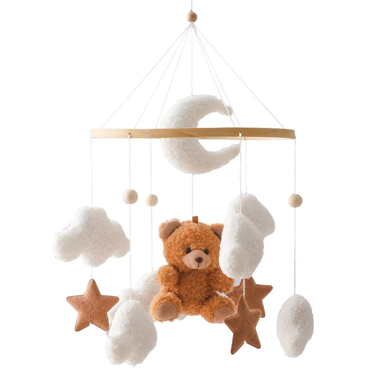 Mobile lit bébé bois feutrine ours cartoon - carillon musical avec support berceau
