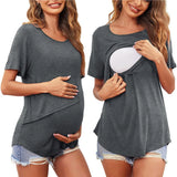 Haut allaitement maternité col rond couleur unie asymétrique - t-shirt décontracté femme enceinte