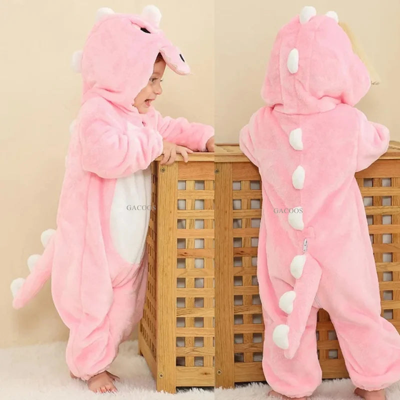 Combinaison pyjama bébé flanelle cartoon - grenouillère licorne/lapin/dinosaure animal