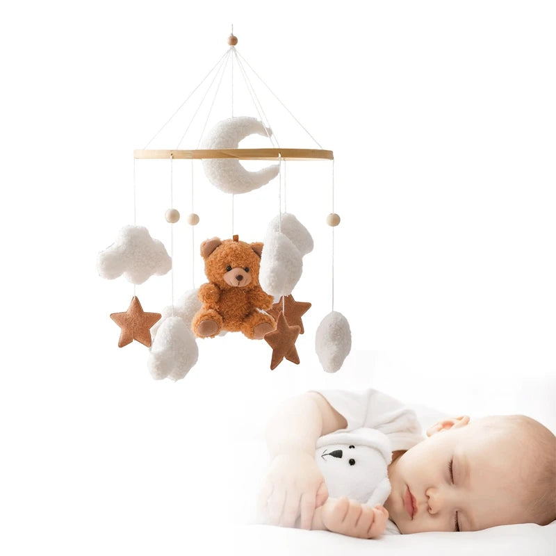 Mobile lit bébé bois feutrine ours cartoon - carillon musical avec support berceau