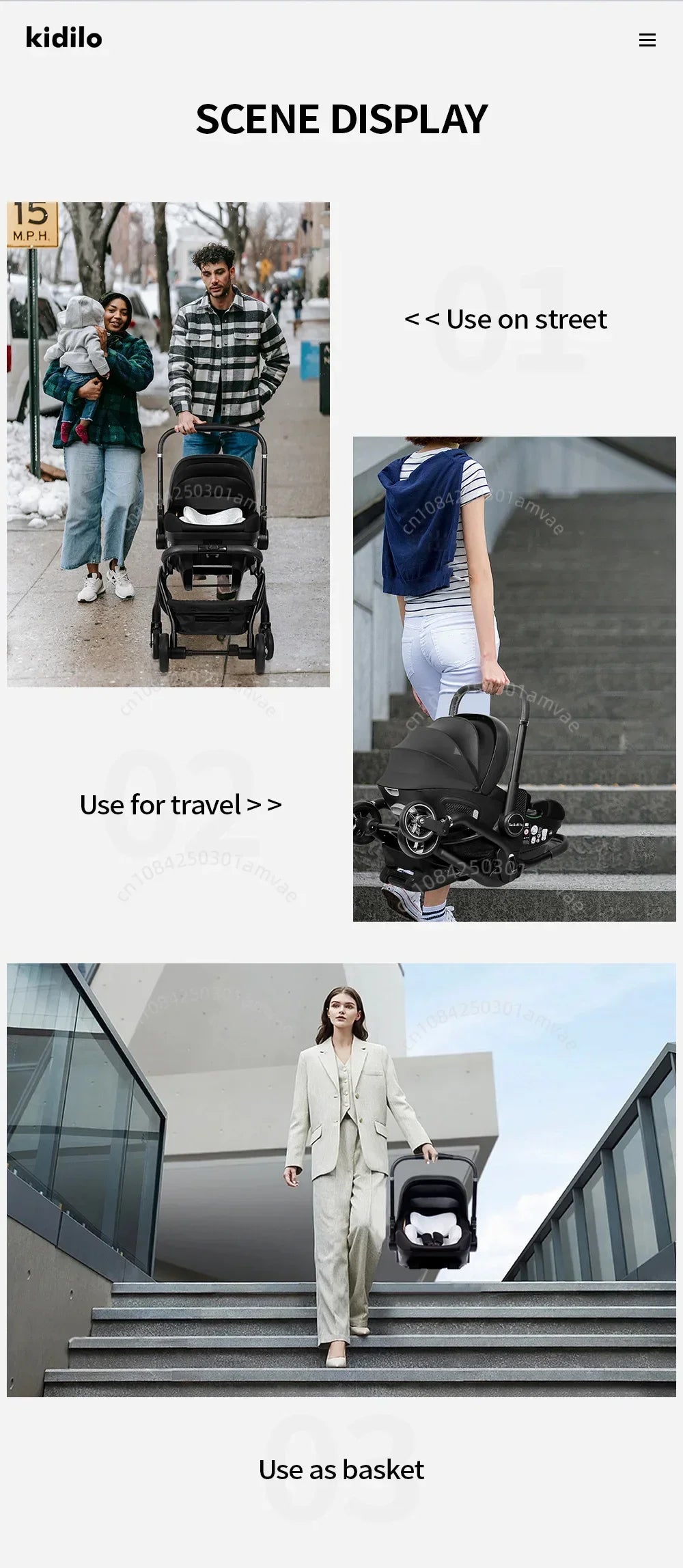 Poussette 3-en-1 portable nacelle bébé siège auto de luxe pliable